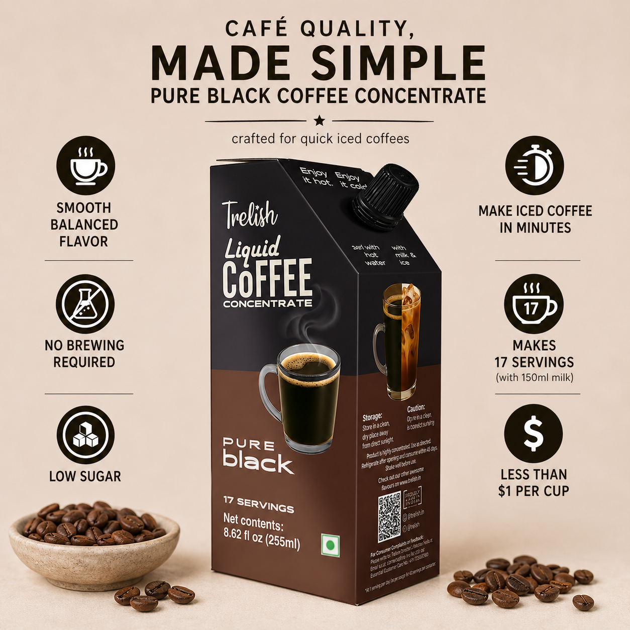 Pure Black Coffee Concentrate - 255ml Pack